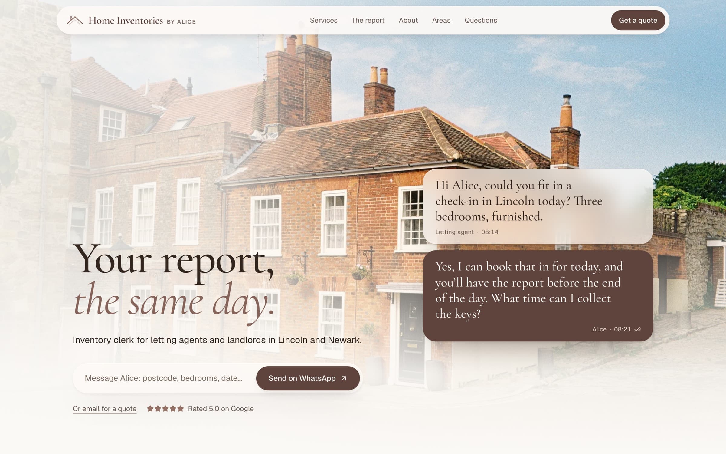The Home Inventories by Alice home page in a desktop browser