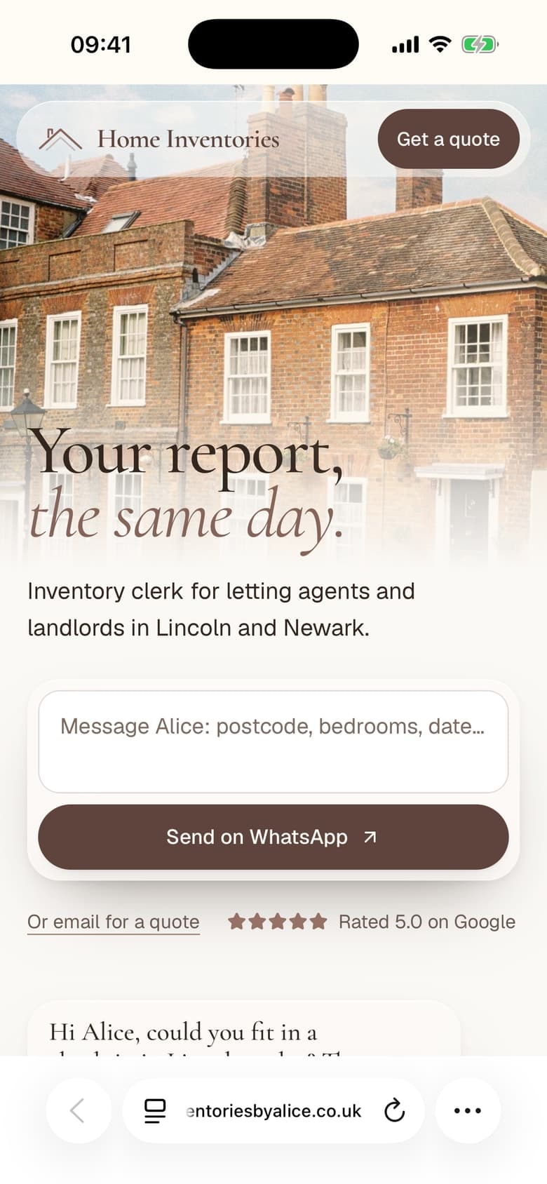 The Home Inventories by Alice home page on a phone